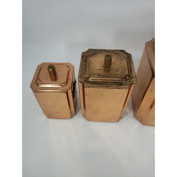 Copper Canister Set Square Vintage Made in Korea Lids Tea Sugar Flour Coffee - Picture 13 of 16